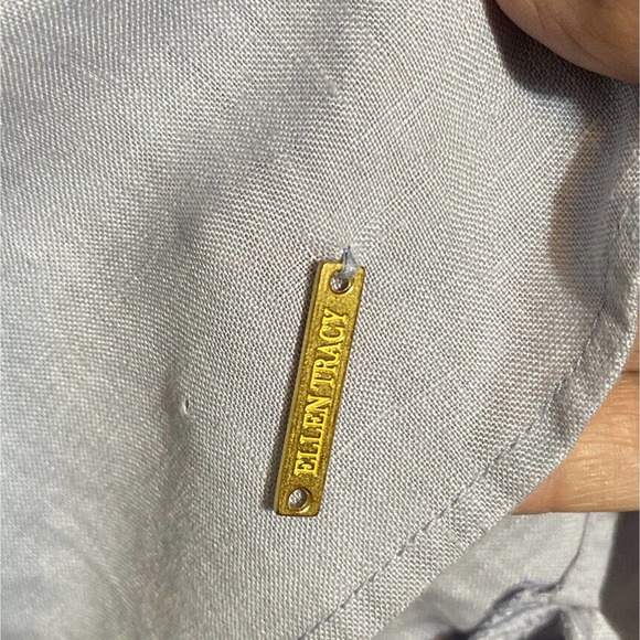 ELLEN TRACY Women’s L Linen Blouse Blue Pull On Quarter Zip - Picture 4 of 9